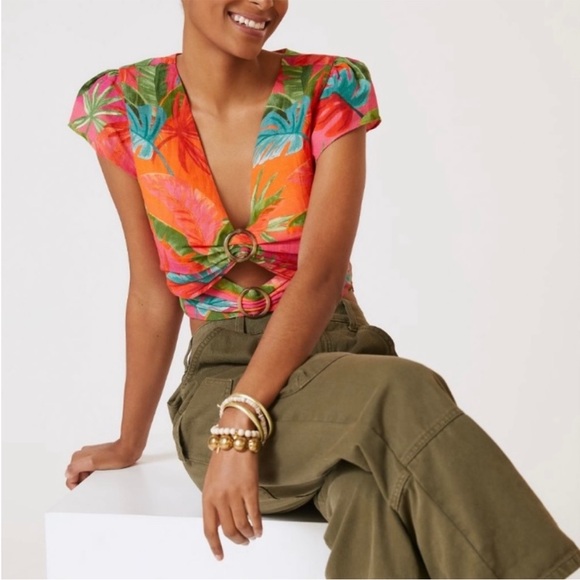 FARM Rio x Anthropologie Tropical Cut-Out Ring Detail Top XL - Picture 14 of 14